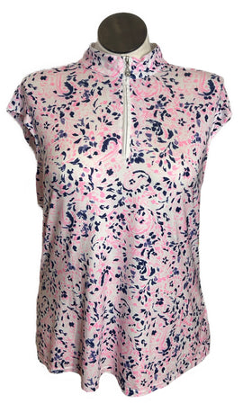 San Soleil Women's Pink & Navy Print Cap Sleeve Golf Top Size XXL
