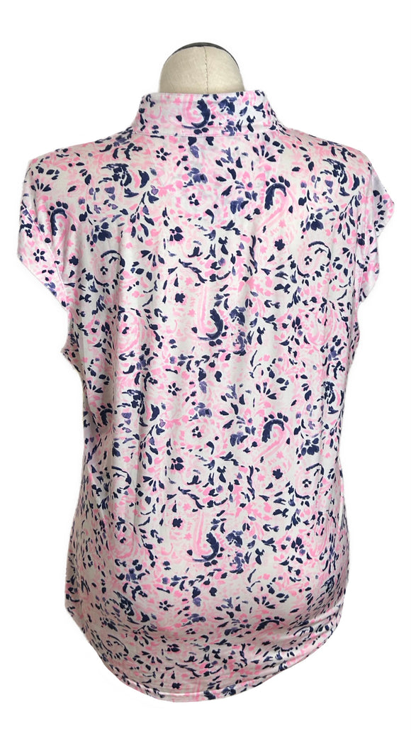 San Soleil Women's Pink & Navy Print Cap Sleeve Golf Top Size XXL