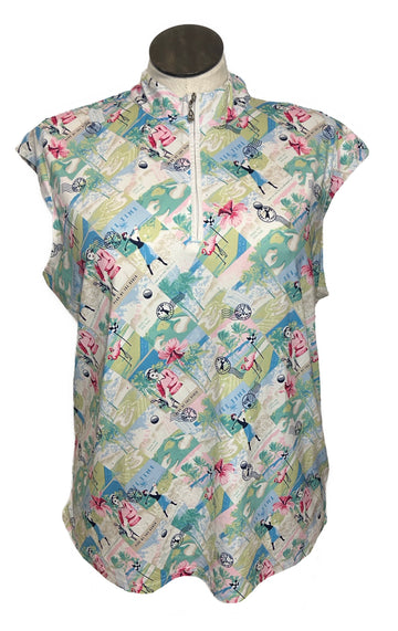 San Soleil Women's Green "Tee Time" Cap Sleeve Golf Top Size XXL