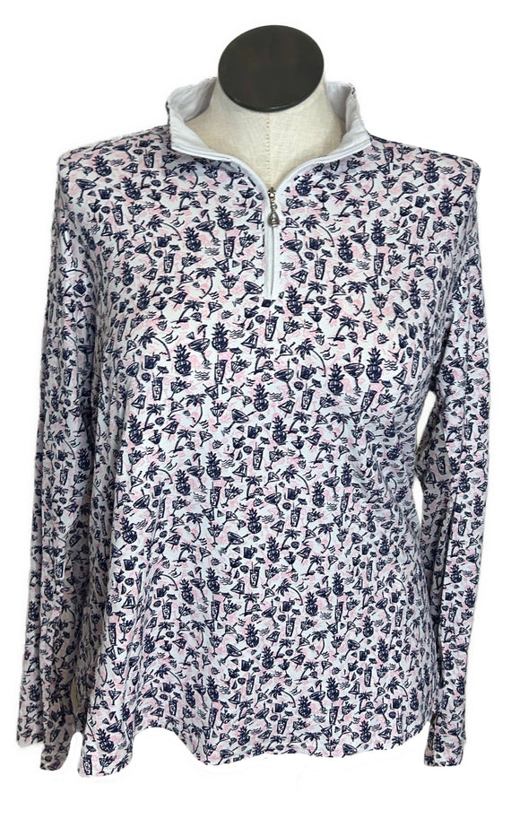 San Soleil Women's Pink & Navy Cocktail Print Golf Pullover Size XXL