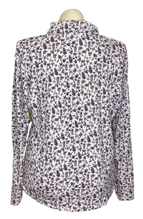 San Soleil Women's Pink & Navy Cocktail Print Golf Pullover Size XXL