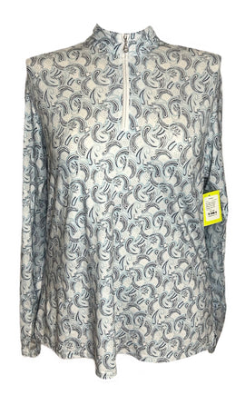 San Soleil Women's Light Blue & Black Paisley Print Golf Pullover Size XXL