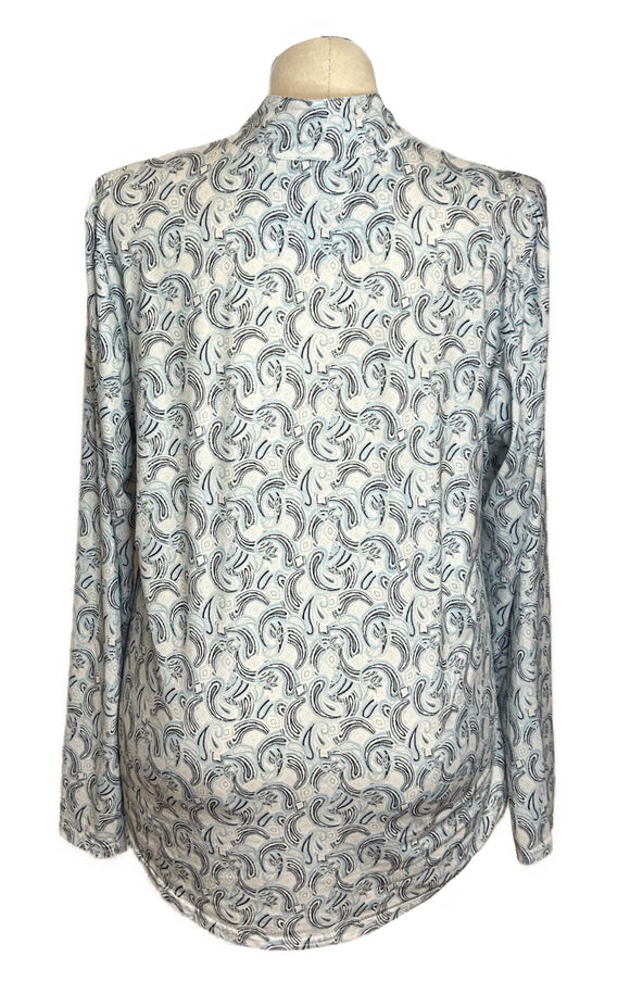 San Soleil Women's Light Blue & Black Paisley Print Golf Pullover Size XXL