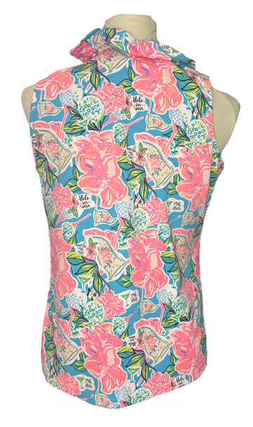 Lulu B Women's Teal & Pink Floral Print Sleeveless Golf Top Size S - 0