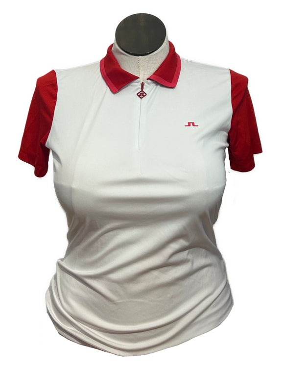 J.Lindeberg Women's Color Block White & Red Golf Polo Size M MSP$105