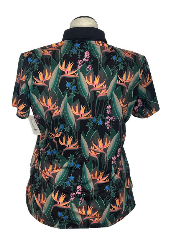 Bad Birdie Women's Black Birds of Paradise Short Sleeve Golf Polo Size XL MSP$78