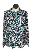 Tail Women's Navy, Teal & White Leopard Print Golf Pullover Size XXL-1