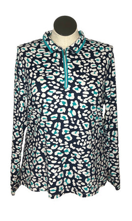 Tail Women's Navy, Teal & White Leopard Print Golf Pullover Size XXL