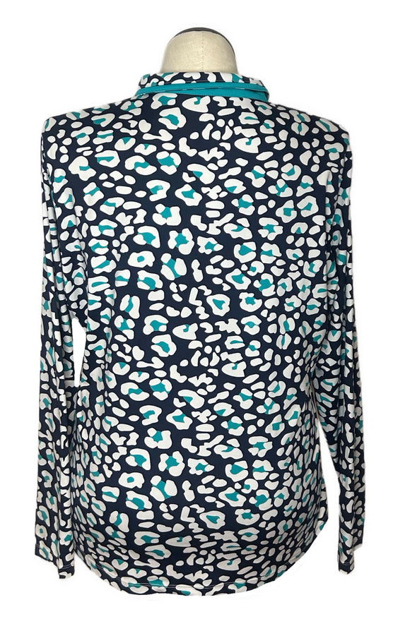 Tail Women's Navy, Teal & White Leopard Print Golf Pullover Size XXL