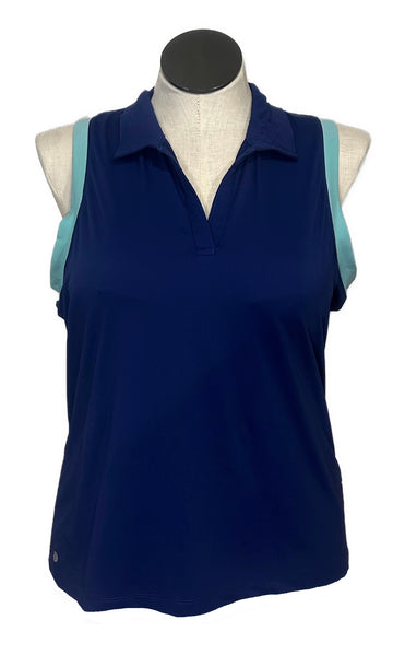 EP NY Women's Navy Sleeveless Golf Top w/Teal Accents Size XL