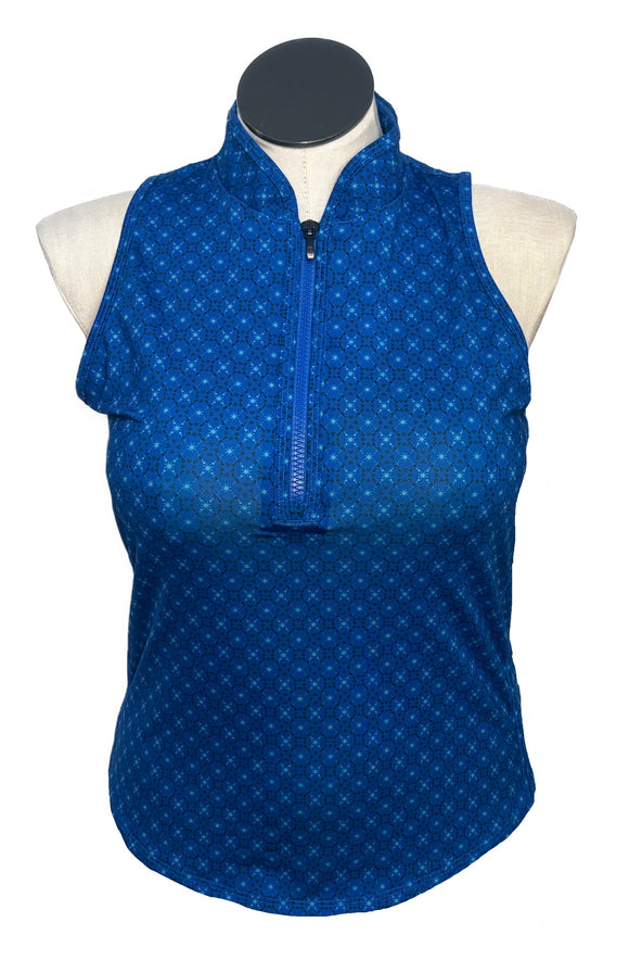 Greyson Women's Blue & Black Patterned Sleeveless Golf Top Size L