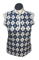 Daily Sports Women's White & Navy Print Sleeveless Golf Top Size L-1