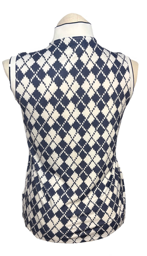 Daily Sports Women's White & Navy Print Sleeveless Golf Top Size L