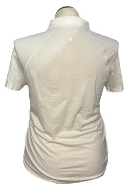 Lululemon Women's White & Gray Striped Short Sleeve Golf Polo Size 12 - 0