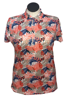 Daily Sports Women's Tan, Coral & Blue Short Sleeve Golf Top Size XL