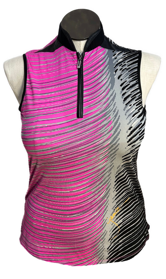 Jamie Sadock Pink, Black & Gray Sleeveless Golf Top Size M MSP$90