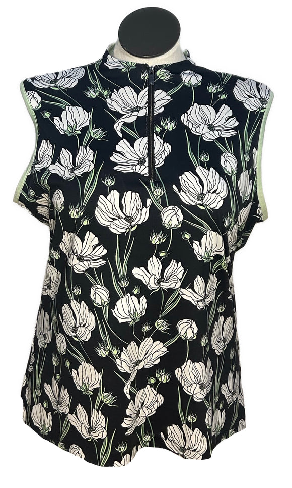 Tail Women's Black, White & Green Floral Sleeveless Golf Top Size XXL