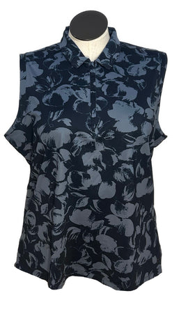 Dunning Women's Navy & Slate Blue Floral Sleeveless Top Size XXL