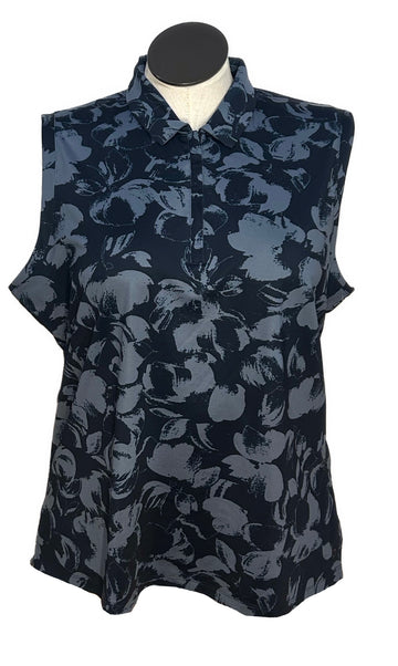 Dunning Women's Navy & Slate Blue Floral Sleeveless Top Size XXL