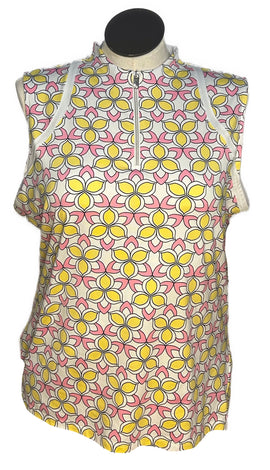 Tail Women's White, Yellow & Pink Patterned Sleeveless Golf Top Size XXL