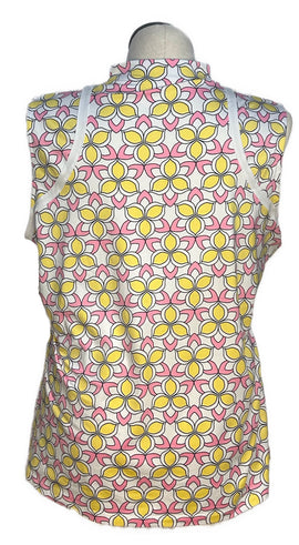 Tail Women's White, Yellow & Pink Patterned Sleeveless Golf Top Size XXL - 0