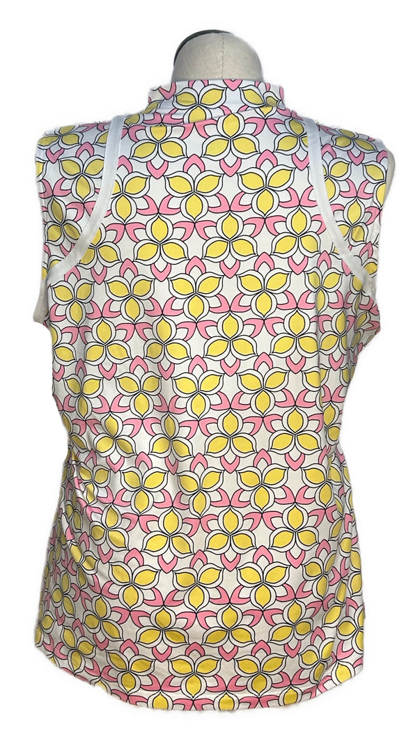 Tail Women's White, Yellow & Pink Patterned Sleeveless Golf Top Size XXL