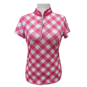 Daily Sports Pink Gingham Mock Polo w/ Logo Size M