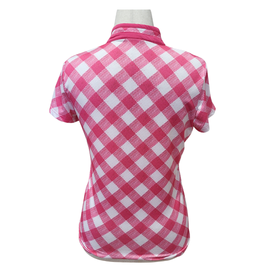 Daily Sports Pink Gingham Mock Polo w/ Logo Size M - 0
