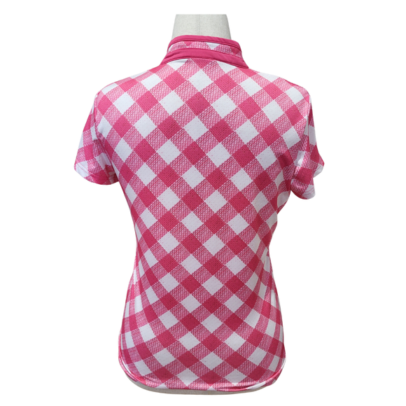 Daily Sports Pink Gingham Mock Polo w/ Logo Size M