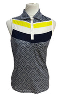 GGBlue luxe sport Navy, Yellow & White Tile Sleeveless Golf Top Size XS-1