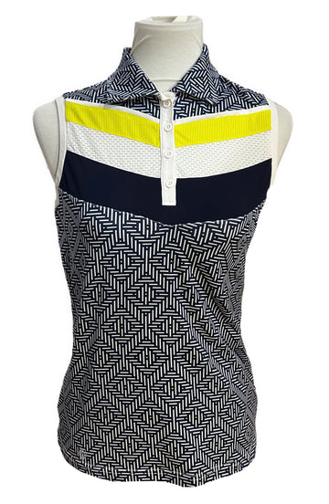 GGBlue luxe sport Navy, Yellow & White Tile Sleeveless Golf Top Size XS