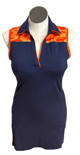 Kinona Navy & orange Camo Golf Dress Size M