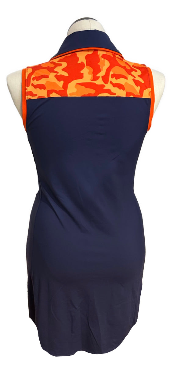 Kinona Navy & orange Camo Golf Dress Size M