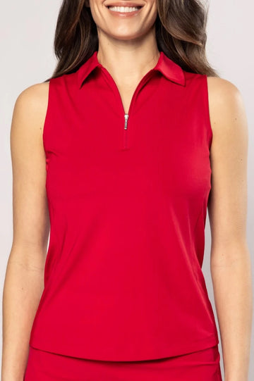 New Golftini Red Sleeveless Zip Golf Polo