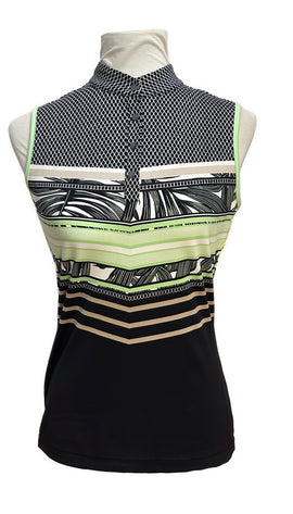 Tail Lime Green, Tan & Black Palms and Stripes Sleeveless Size S