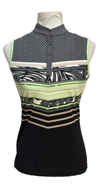 Tail Lime Green, Tan & Black Palms and Stripes Sleeveless Size S