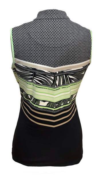 Tail Lime Green, Tan & Black Palms and Stripes Sleeveless Size S - 0