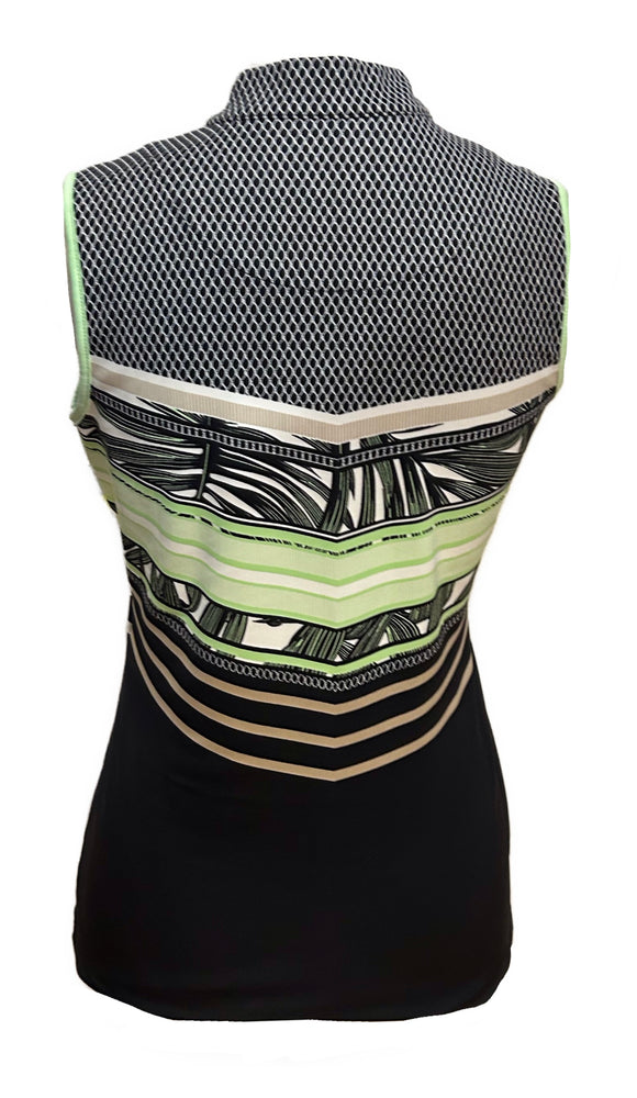 Tail Lime Green, Tan & Black Palms and Stripes Sleeveless Size S