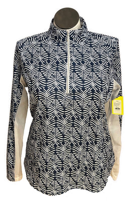 Pebble Beach Navy & White Palm Stamp Sun Shirt Size XL