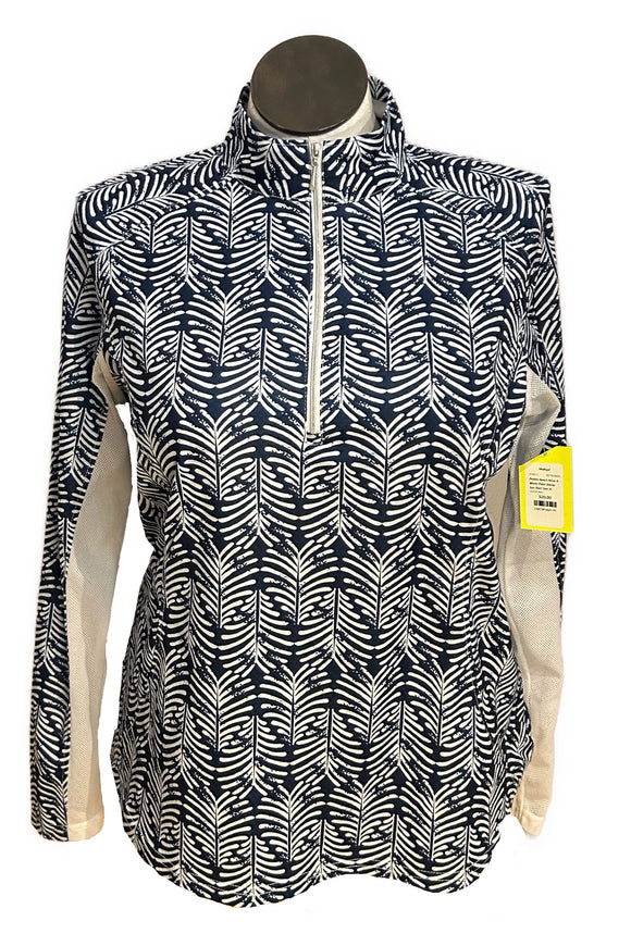 Pebble Beach Navy & White Palm Stamp Sun Shirt Size XL