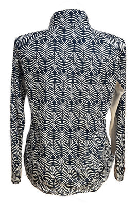 Pebble Beach Navy & White Palm Stamp Sun Shirt Size XL - 0