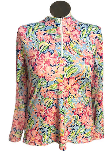 Gottex Pastel & Navy Floral Sun Shirt Size XL