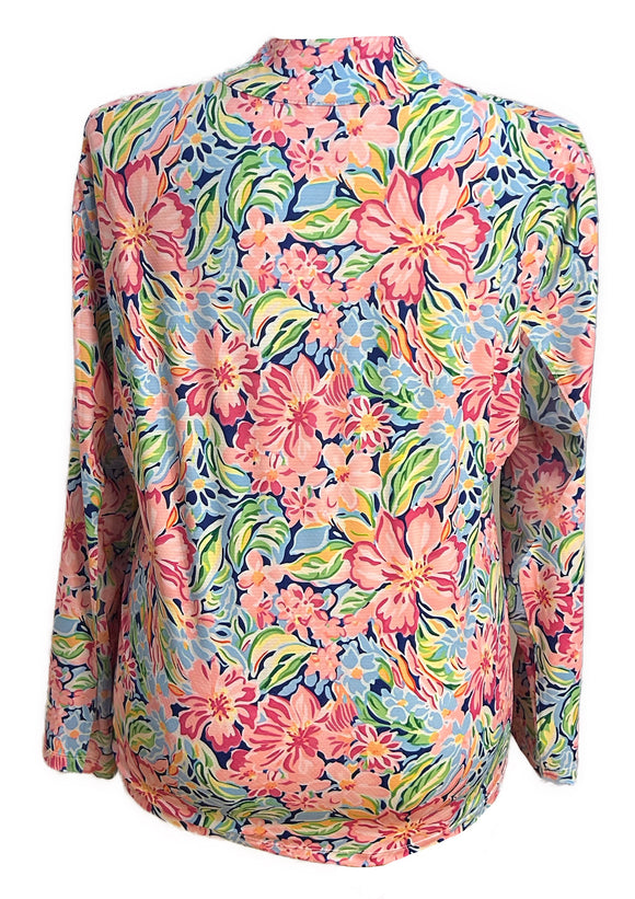 Gottex Pastel & Navy Floral Sun Shirt Size XL