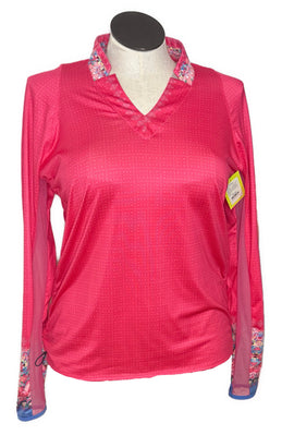 Lucky in Love Pink & Blue Floral Patterned Women's Long Sleeve Size L
