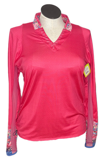 Lucky in Love Pink & Blue Floral Patterned Women's Long Sleeve Size L