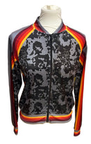 Lucky in Love Faux Velvet Gray Quad Athletic Stripe Full Zip Jacket-1