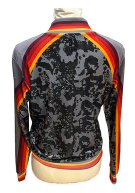 Lucky in Love Faux Velvet Gray Quad Athletic Stripe Full Zip Jacket - 0
