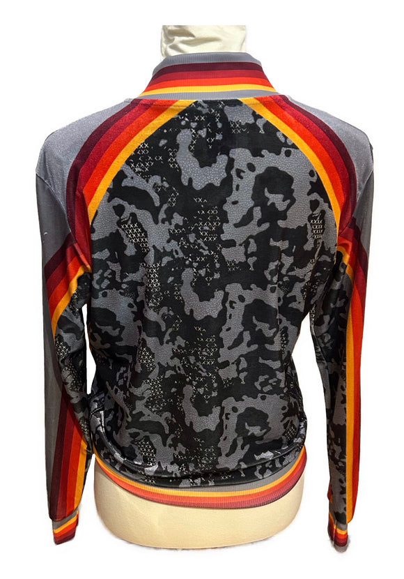 Lucky in Love Faux Velvet Gray Quad Athletic Stripe Full Zip Jacket