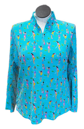 Ibkul Aqua Golfer Girl Print Sun Shirt Size XXL MSP$100
