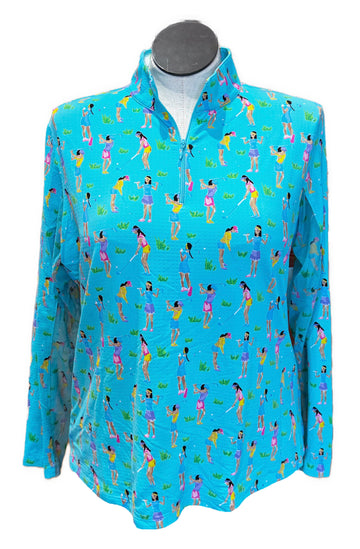 Ibkul Aqua Golfer Girl Print Sun Shirt Size XXL MSP$100